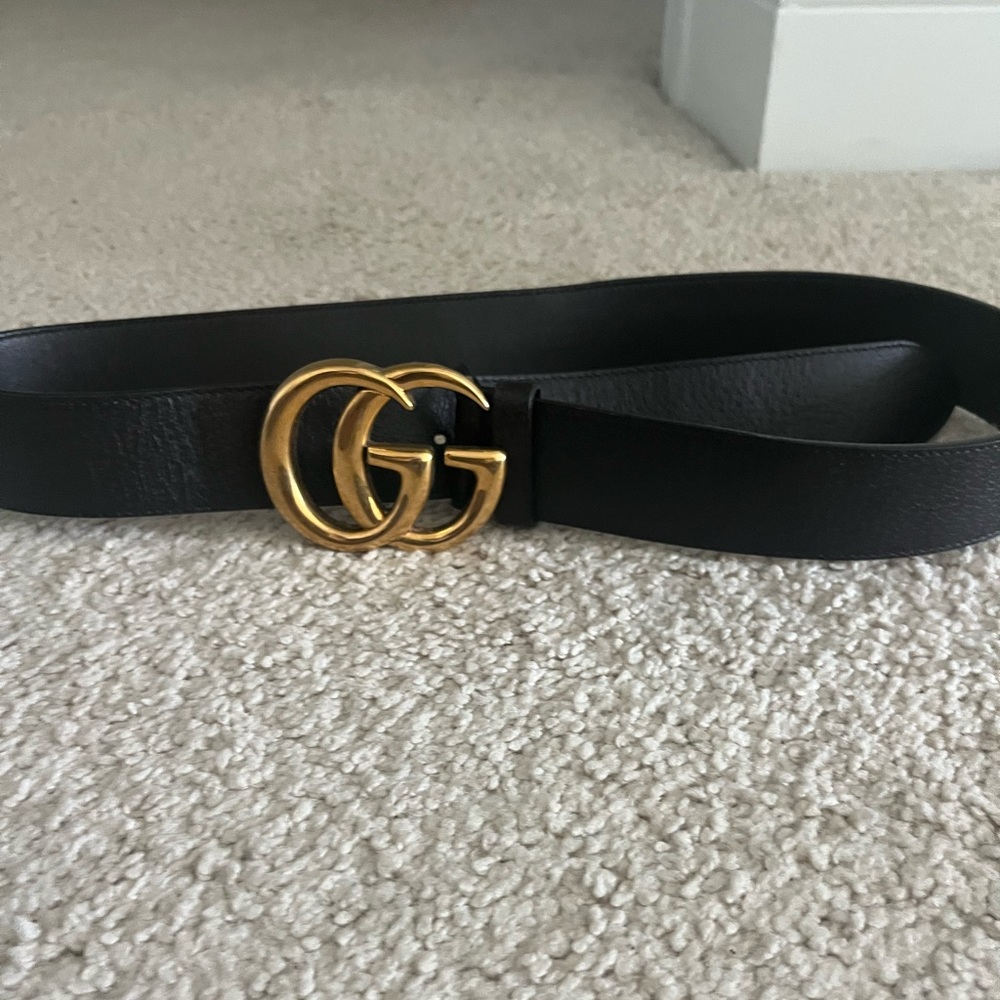 AUTHENTIC GUCCI GG MARMONT BELT- Dark Brown WITH SHINY BUCKLE